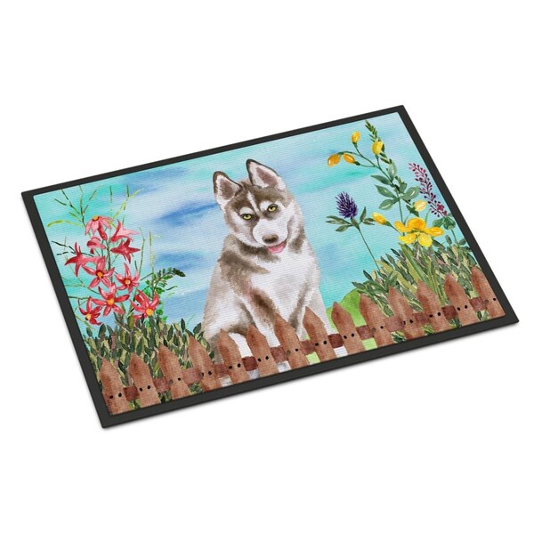 Carolines Treasures Siberian Husky Grey Spring Indoor or Outdoor Mat - 18 x 27 in. CK1258MAT - main